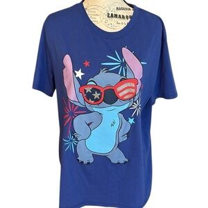 Disney Stitch Tee Short Sleeve 4th of July Blue Multi Size M